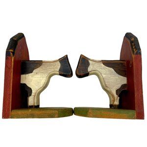 Vintage Wooden Cow Bookends - Solid Wood with Maker’s Mark